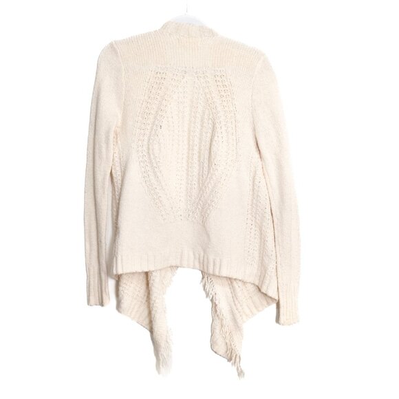 Hollister Size M Fringe Trim Open Draped Knit Cardigan Sweater Soft Cream Textur - Picture 5 of 8